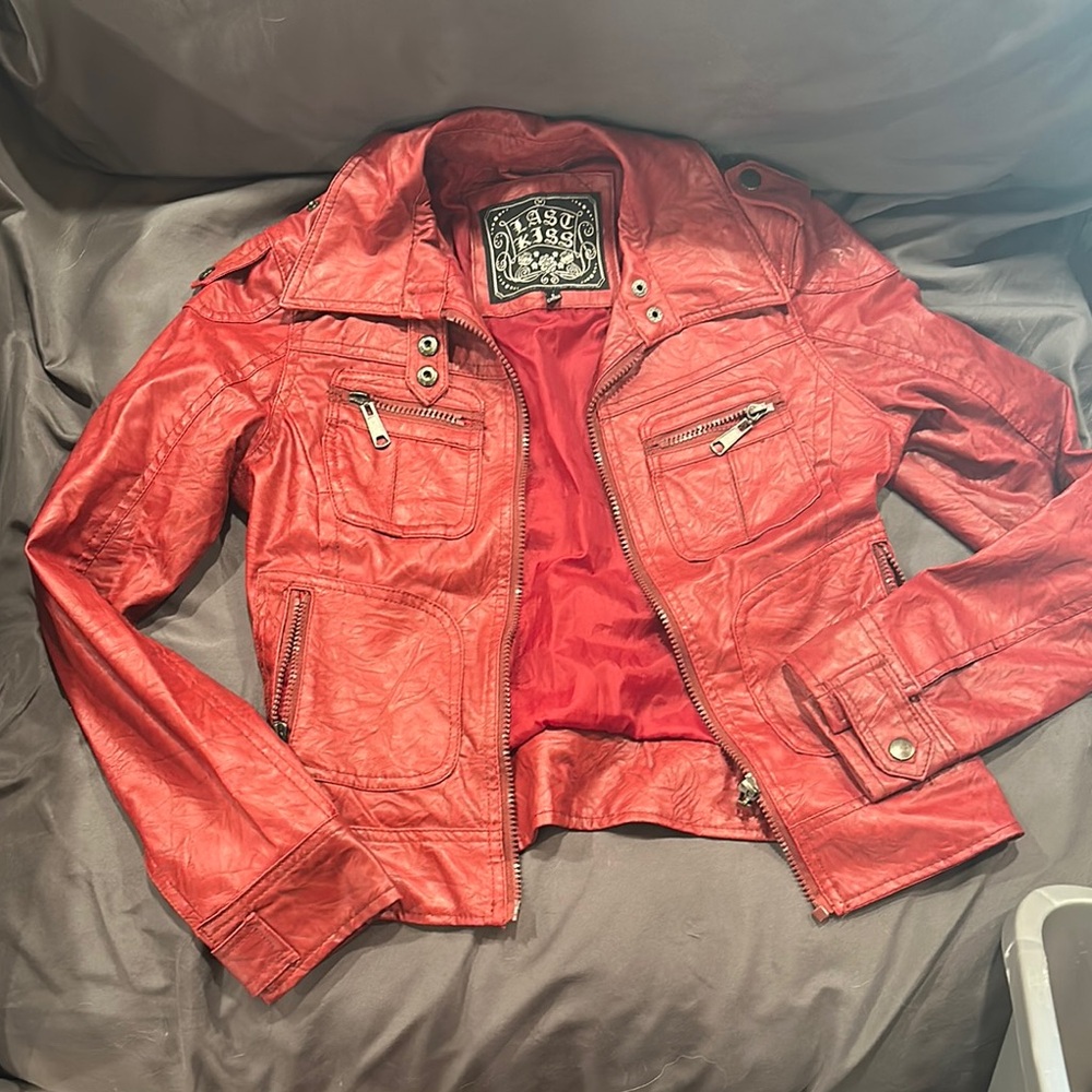Classic Red Leather Motorcycle Jacket